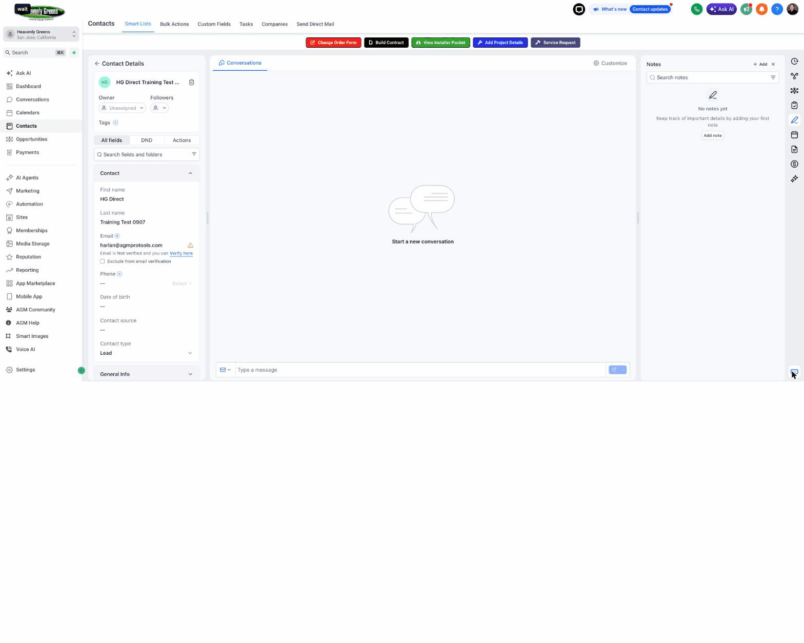 The contact record with the Build Contract button