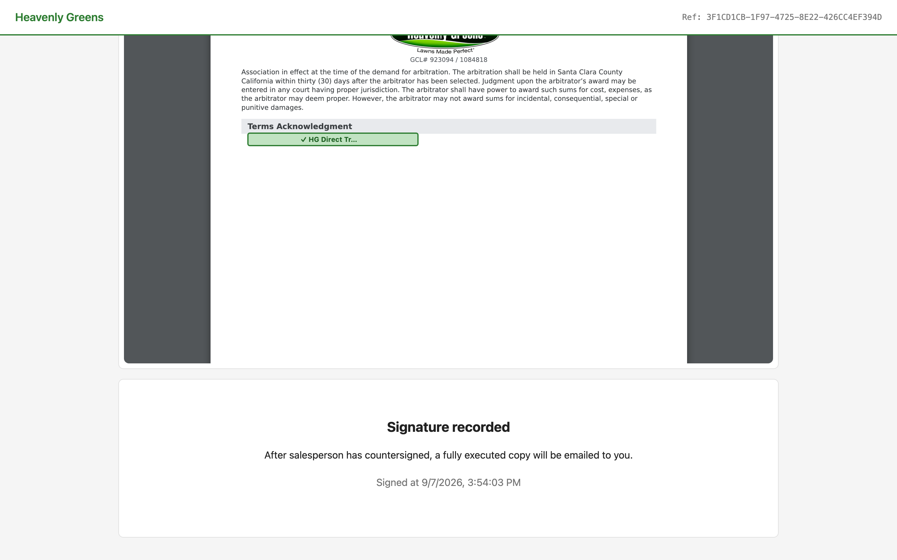 The customer's done page