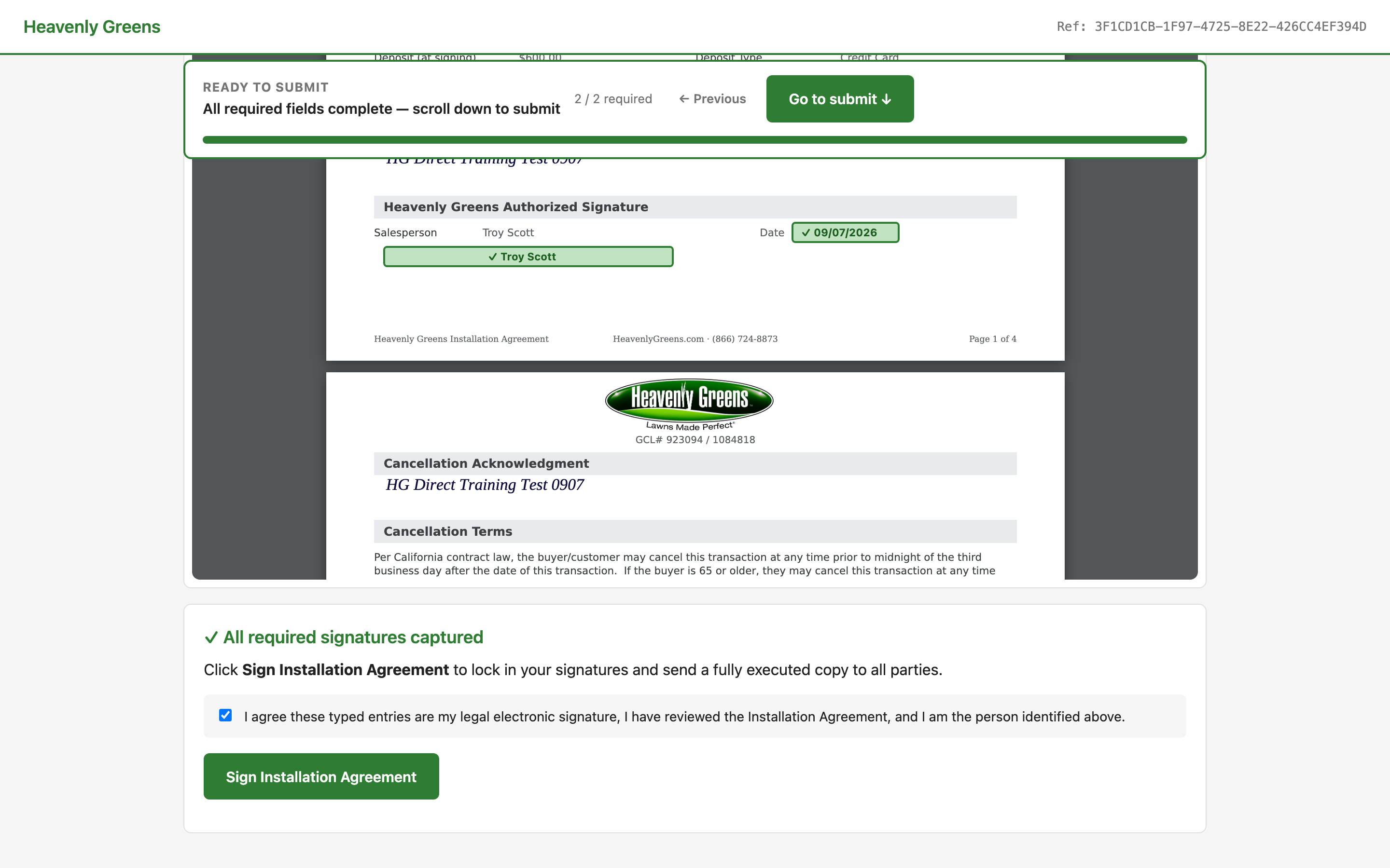 Countersign page, ready to submit