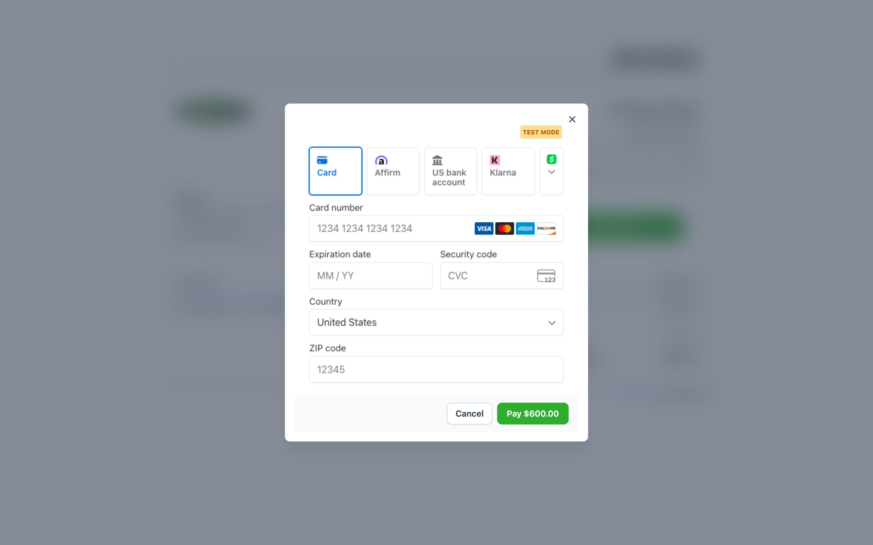 The card form
