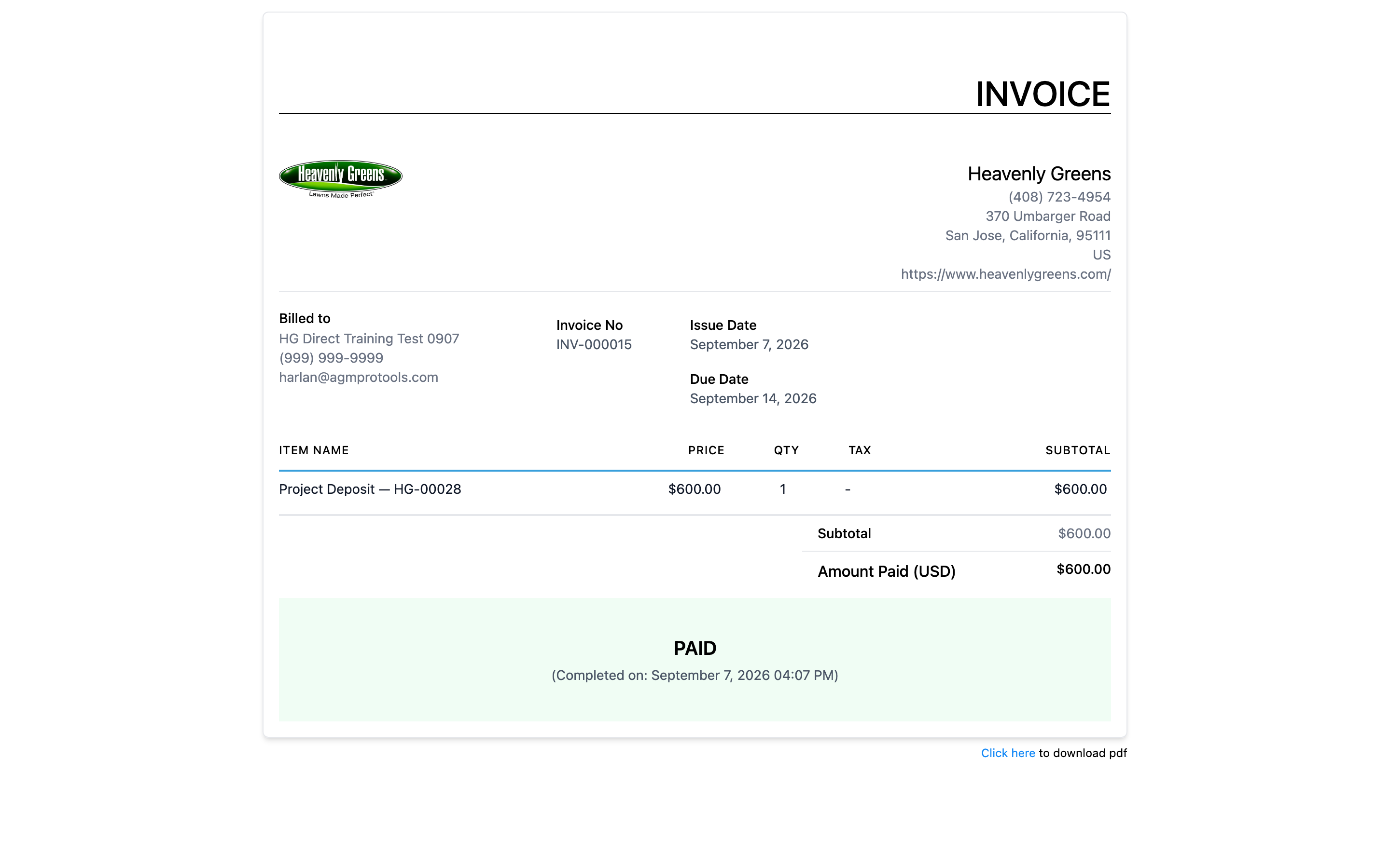 Invoice paid state