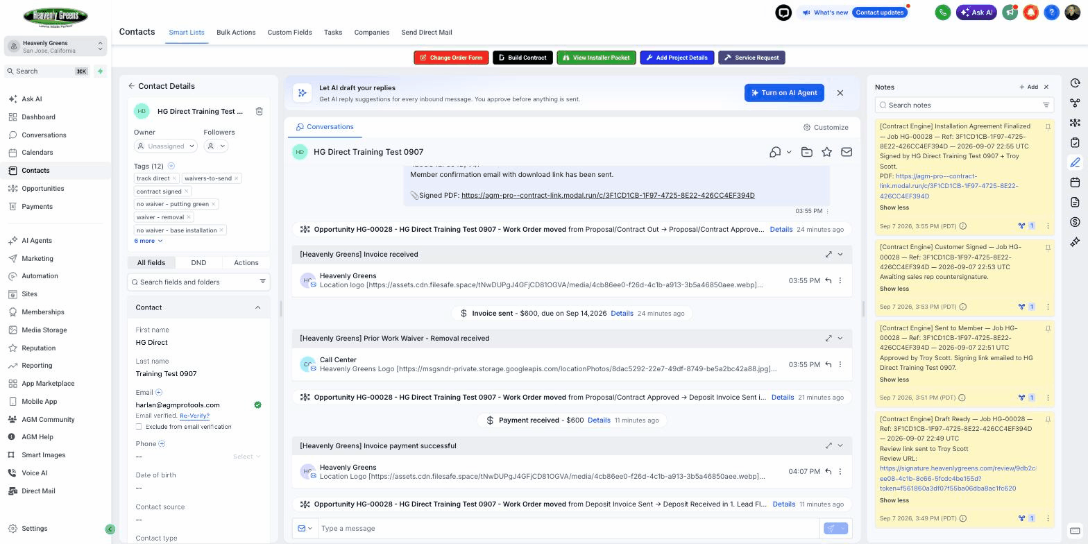 The Conversations timeline on the contact