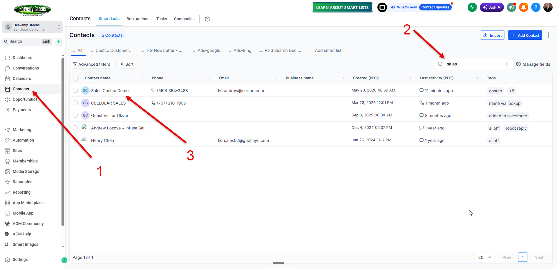 Accessing contract form through Contacts area