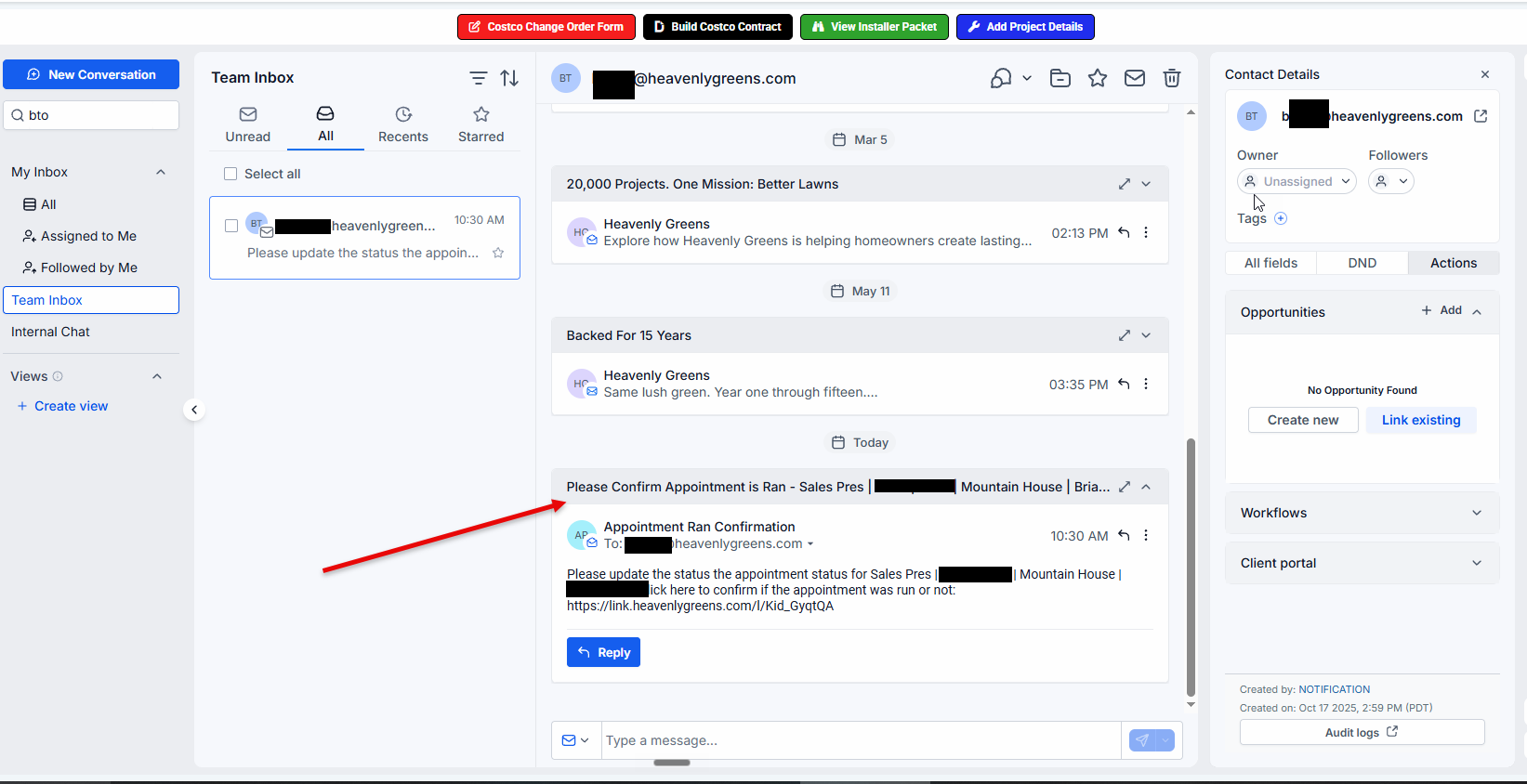 Email notification to start contract process