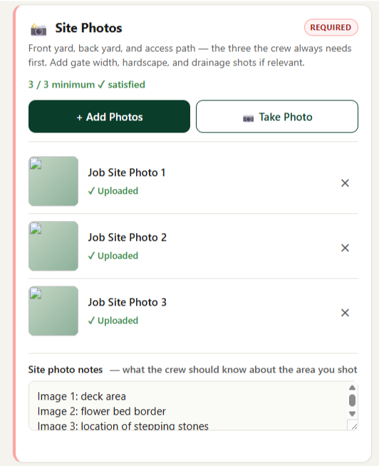 Required Site Photos upload section