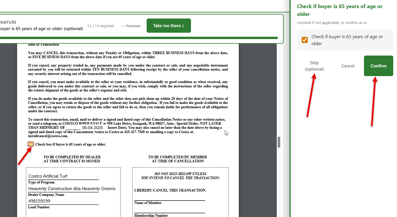 Optional 65-and-over member confirmation step