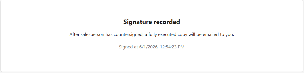 Confirmation message shown to the member after signing