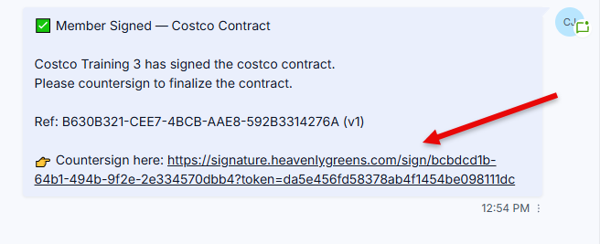 Confirmation message in the AGM conversation after the member signs