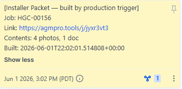 Note added to the contact record with link to the installer packet