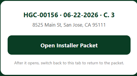 Open Installer Packet button that generates the latest packet PDF